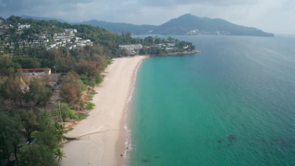 Aerial Drone View Tropical Empty Surin Beach Phuket Thailand — Stock Video