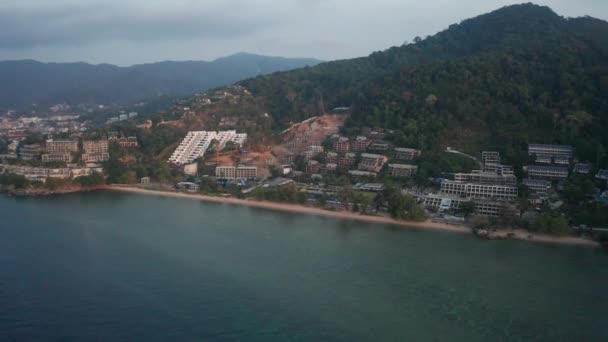 Vista Aérea Del Área Tropical Kamala Beach Mar Andamán Phuket — Vídeos de Stock