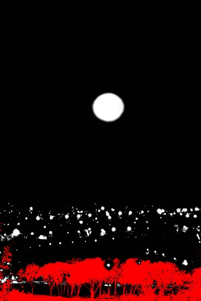 Стилізований повний місяць над нічним містом . — стокове фото