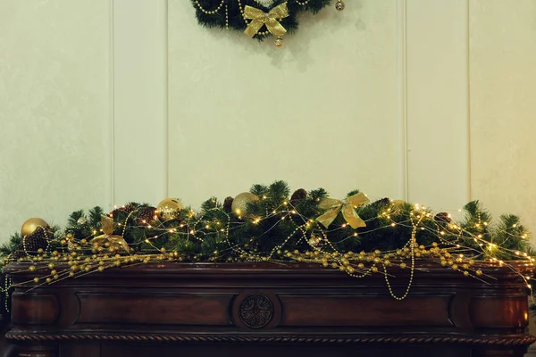 Julpynt i interiören tas närbild. — Stockfoto