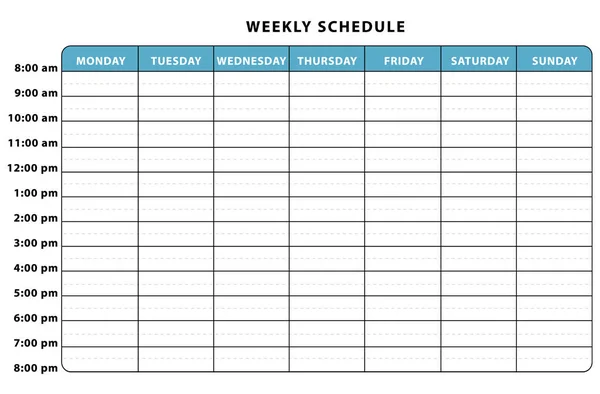 Planificador semanal. Horario azul . — Vector de stock