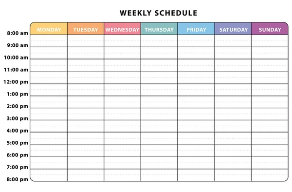 Weekly planner. Mångfärgade schema. — Stock vektor