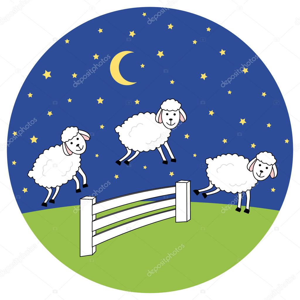 Awake at night. Counting sheep. Insomnia illustration bubble. 