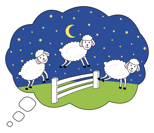 Réveillez-vous la nuit. Compter les moutons. Illustration de l'insomnie dans une bulle de rêve . — Image vectorielle