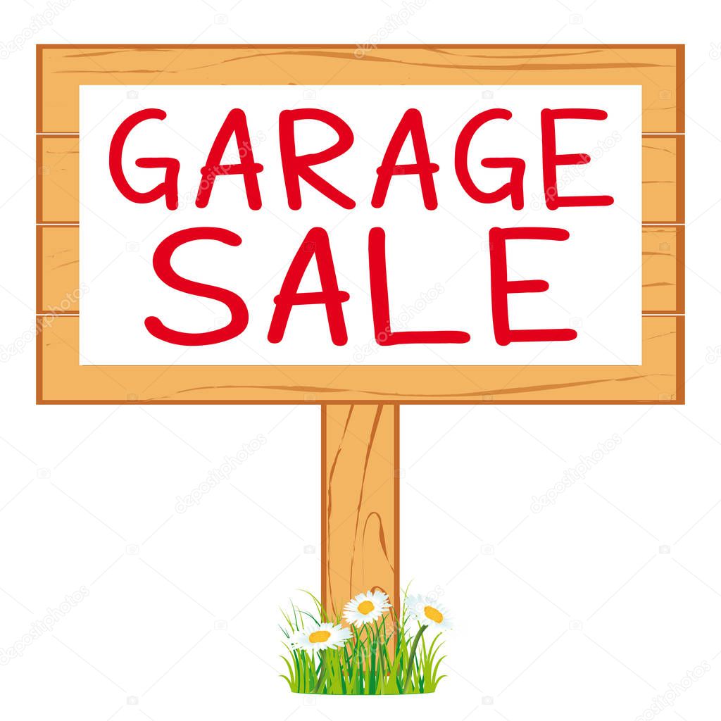 Garage sale woodboard. Cleanout vector icon.