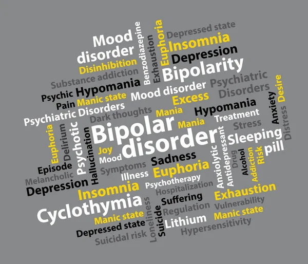 Bipolaire stoornis. psychiatrische stoornis. woord wolk achtergrond Ii ontwerpen. — Stockvector