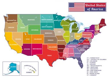 Amerika Birleşik Devletleri. Güzel modern grafik ABD harita. 50 eyalet. Alaska ve Hawa.