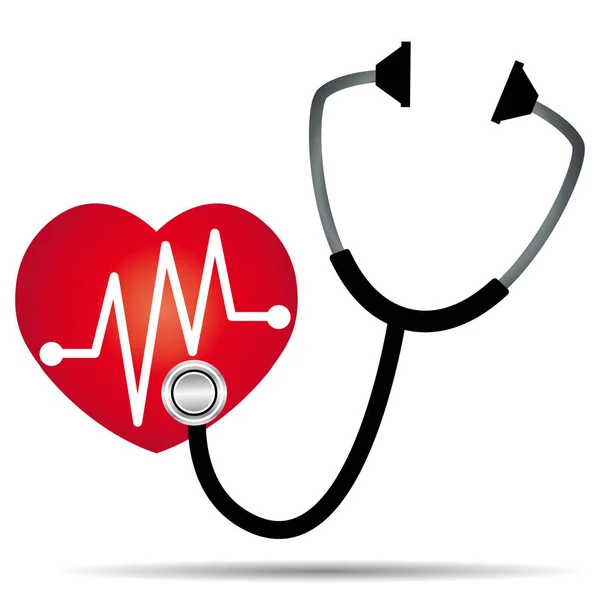 Estetoscopio escuchando un corazón. Salud y cardiología médica vector icono . — Vector de stock