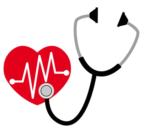 Estetoscopio escuchando un corazón. Icono vectorial de salud y cardiología médica. Diseño plano . — Vector de stock