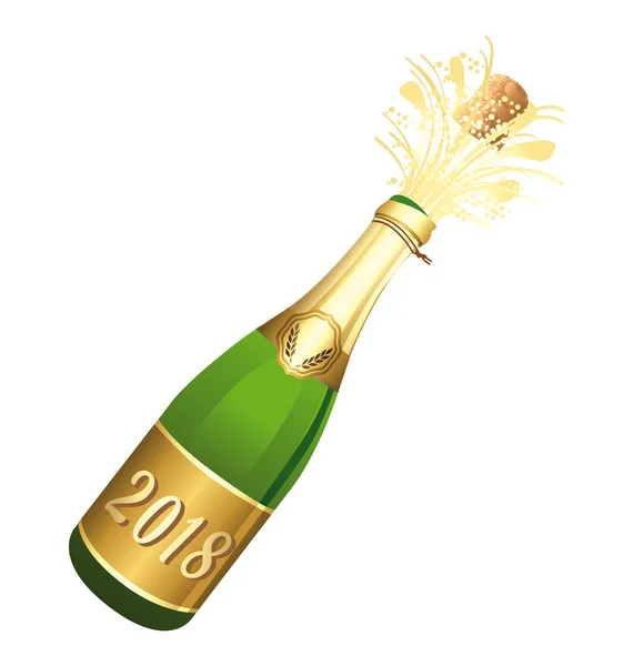 2018 Opened Champaign bottle vector illustration II. Congratulations or happy new year. — Stock Vector
