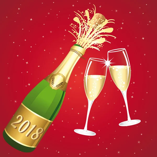 Brindisi vettoriale Champaign 2018. Congratulazioni o felice anno nuovo illustrazione III . — Vettoriale Stock