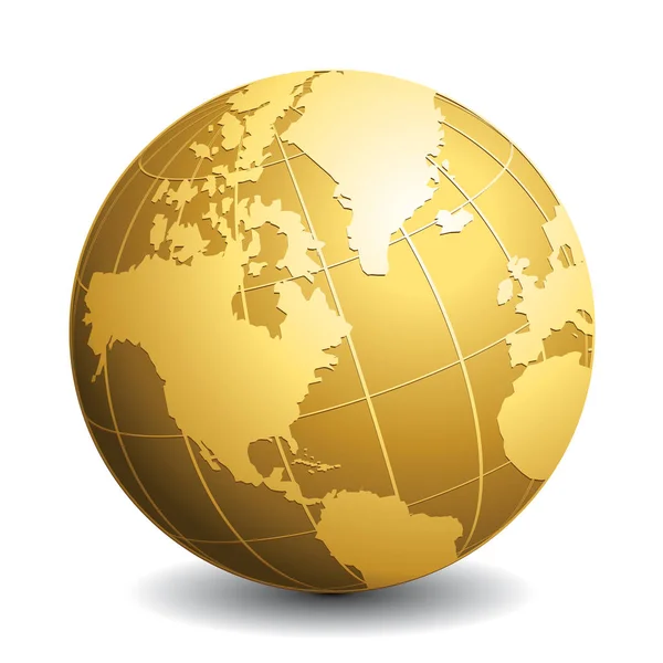 Gold Vector Globe White Background Glossy Earth Business Concept Vector — Stock Vector