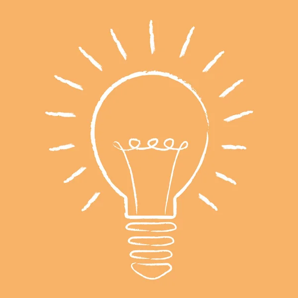 Creative Idea Concept Hand Drawn Illuminated Light Bulb Orange Background — Stock Vector