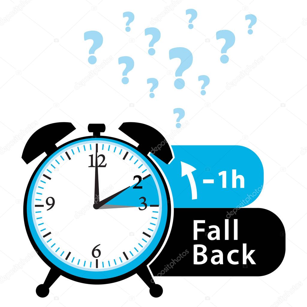 Daylight saving time. Date question. Winter time larm clock set. Vector illustration.