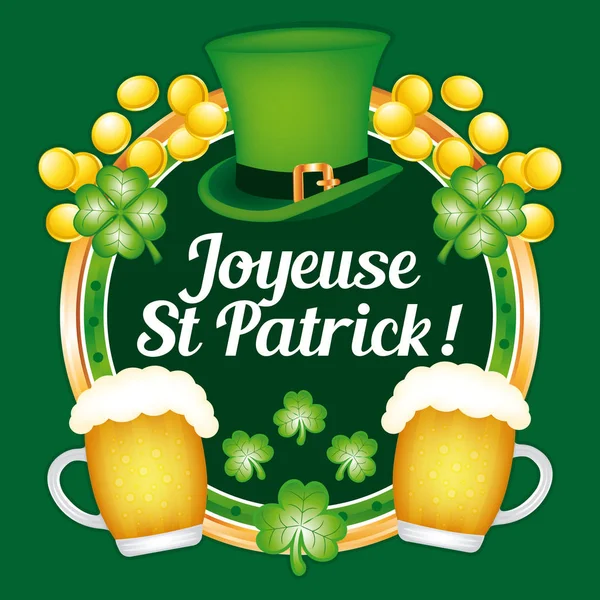 Happy Saint Patrick Day Festive Vector Greeting Card Illustration French — Stock Vector