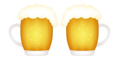 İki bardak bira. Şerefe simge vektör. Bira ya da bira Festivali illüstrasyon.