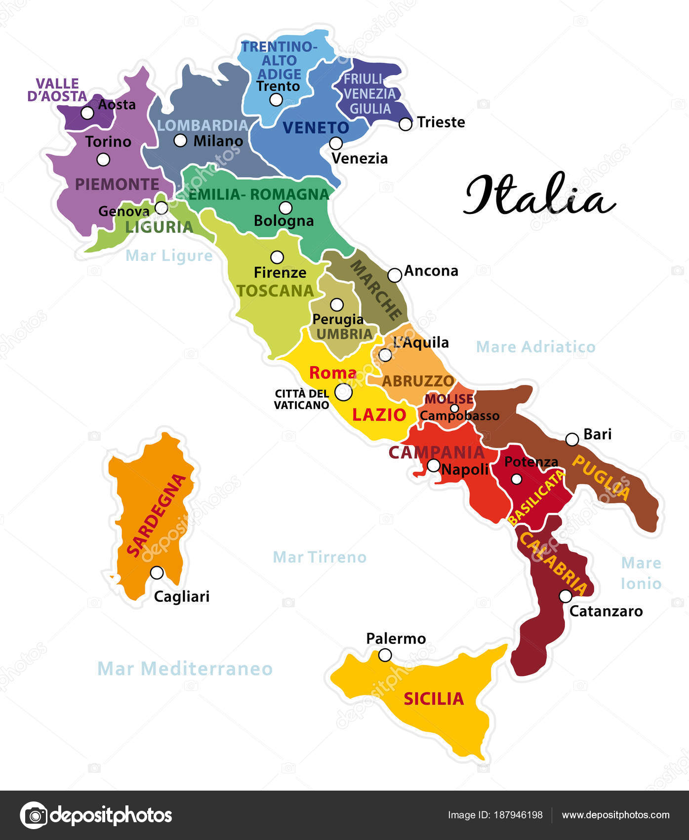Mooie Kleurrijke Kaart Van Italië Met Italiaanse Regio ... Mooie Kleurrijke Kaart Van Italië Met Italiaanse Regio ...
