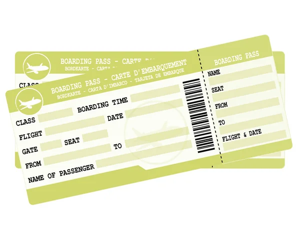 Vliegtickets Twee Groene Instapkaarten Vector Pictogram Voor Vertrek Vakantie — Stockvector