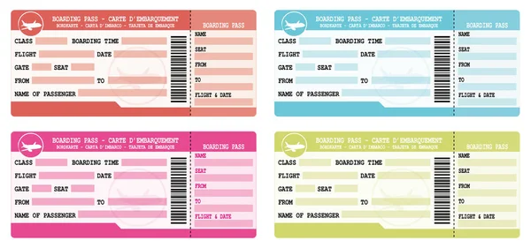 Flygbiljetter Färgglada Boardingkort Vektor För Semester Avgång — Stock vektor