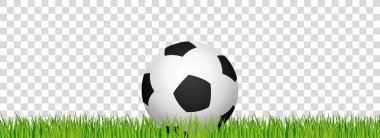 Futbol ana başlık. Futbol Stadı çim ve şeffaf arka plan. Futbol topu orta üstbilgisiyle vektör.
