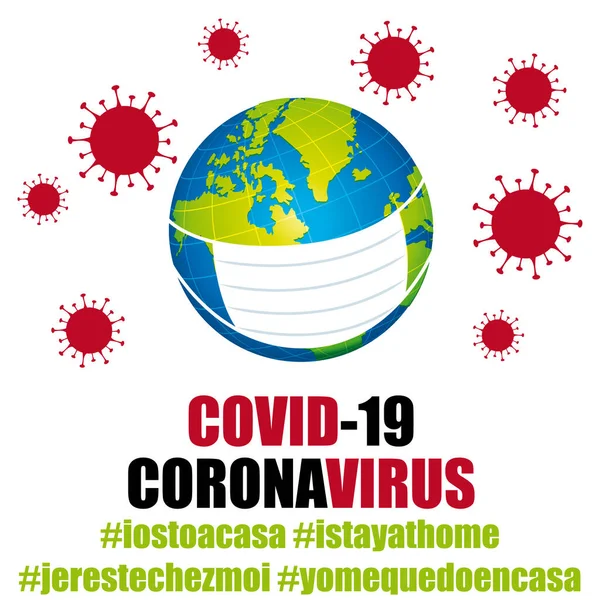 Topeng Perlindungan Coronavirus Covid Pencegahan Pandemi Global Hashtags Tinggal Rumah — Stok Foto