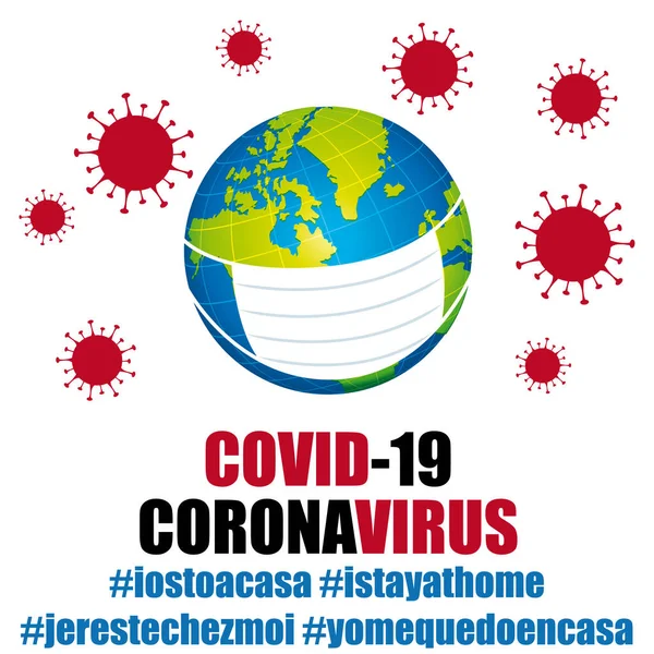 Topeng Perlindungan Coronavirus Covid Pencegahan Pandemi Global Hashtags Tinggal Rumah — Stok Foto