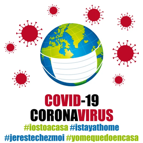 Topeng Perlindungan Coronavirus Covid Pencegahan Pandemi Global Hashtags Tinggal Rumah — Stok Foto