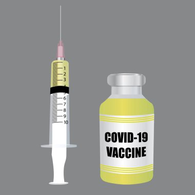 Şırıngalı Covid-19 Coronavirus aşısı. resimleme.