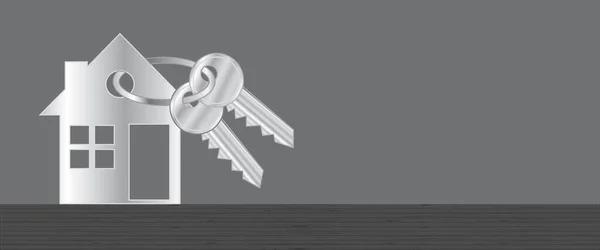 房地产横幅 供出租或出售有买主钥匙的银屋 矢量标头背景 — 图库矢量图片