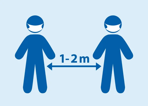 Distanze Sociali Tra Due Persone Con Maschera Protezione Contro Pandemia — Vettoriale Stock