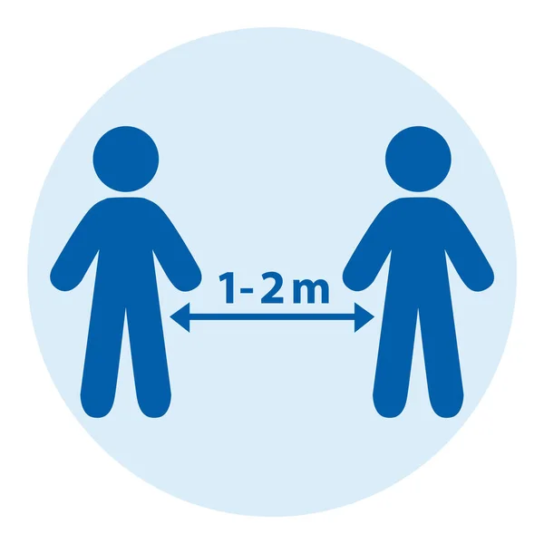 Sociale Afstand Tussen Twee Mensen Blauwe Ronde Vector Pictogram Illustratie — Stockvector