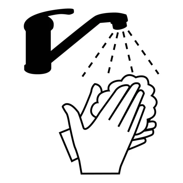 石鹸で手を洗う Covid 19防止ジェスチャー 黒のイラスト — ストックベクタ