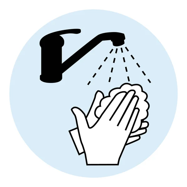 用肥皂洗手 Covid 19的预防姿势黑色和蓝色矢量插图 — 图库矢量图片