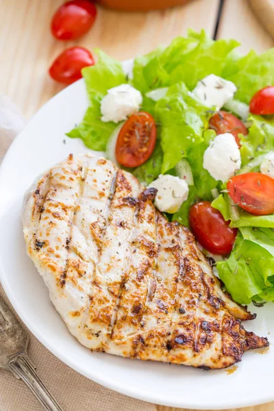 Grilled Chicken Fillet with Green Salad, Healthy Food Concept
