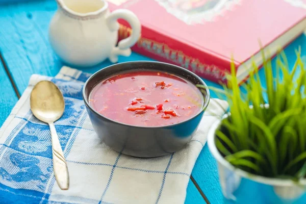 Ukrainian Borscht Red Soup in Bowl — Stock Photo, Image