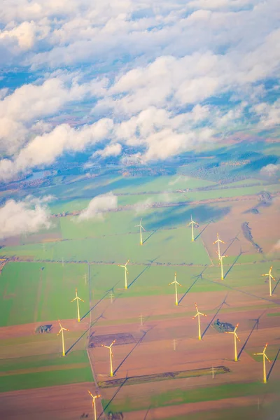 Aerial View of Wind Turbines, Europe, Vertical View