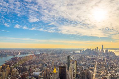 New York - 20 Aralık, 2016: Hava panoramik New York City Kış Noel zamanında, yatay görünüm