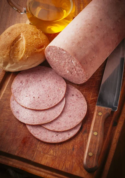 Tasty Piece Bologna Cold Cut Freshly Cut Fetas — Stock Photo, Image