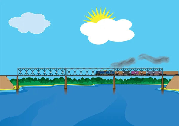 Eisenbahnbrücke und Zug — Stockvektor