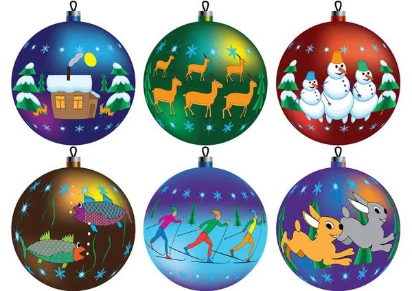 Christmas balls with pictures — Stock Vector