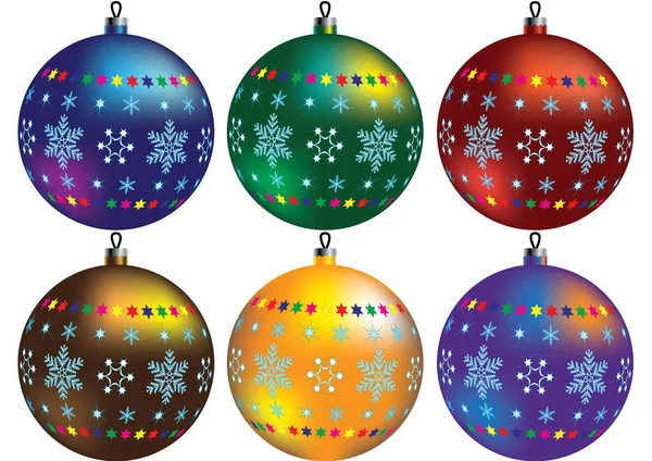 Sei palle di colore di Natale — Vettoriale Stock