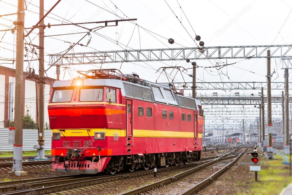 Locomotiv on railroad tracks, Russia