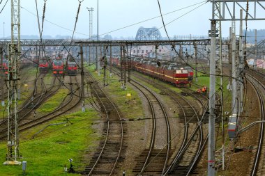 Locomotives RZD on railroad tracks, Russian Railways clipart