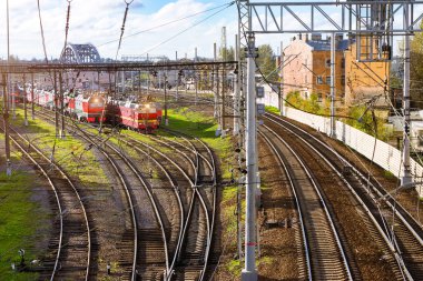 Locomotives on railroad tracks, Russia clipart