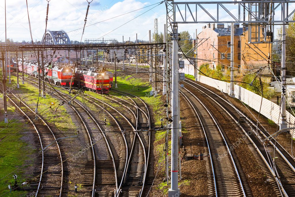 Locomotives on railroad tracks, Russia