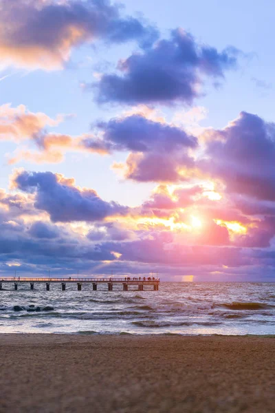 Sunset at Baltic sea in resort Palanga, Lithuania — Stock Photo, Image