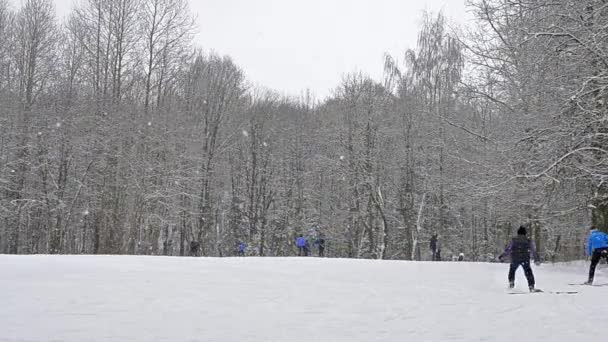 年轻运动员要滑雪用滑雪杆 — 图库视频影像