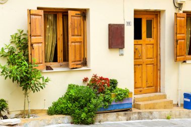 Resort Yunan mimarisi. Rethymno, Crete, Yunanistan