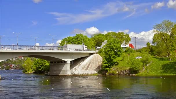 Camions lourds sur le pont à la frontière russo-estonienne — Video