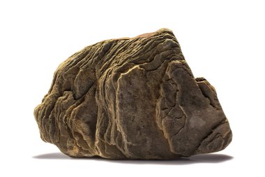 Beyaz bir arka plan üzerinde katmanlı bir yapı taşı.